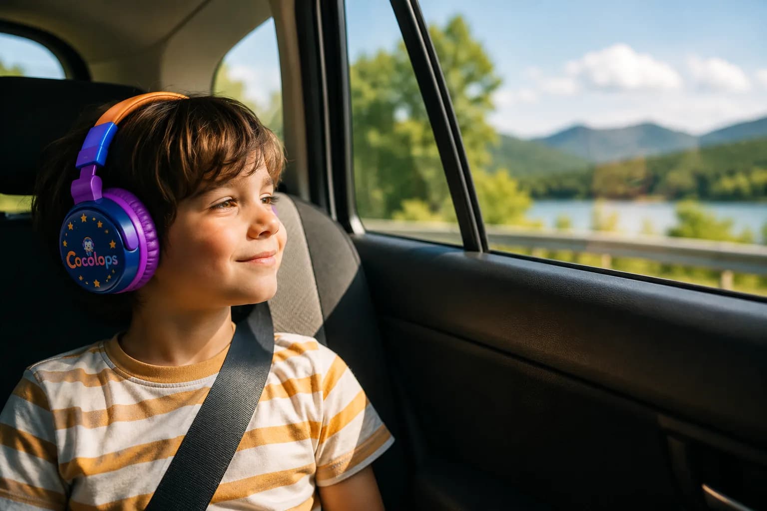 A child listening to an audio story through a speaker with no screen present, imagination fully engaged.